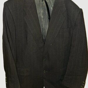 Vtg Tallia Suit Jacket Black Pinstripe Double Breasted 100% Wool Mens Blazer